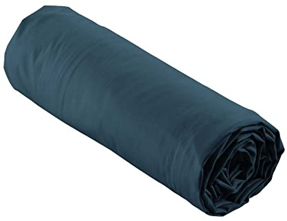 douceur d'intérieur, Drap Housse (140 x 190 cm) Percaline Bleu Nuit, 100% Percale de Coton
