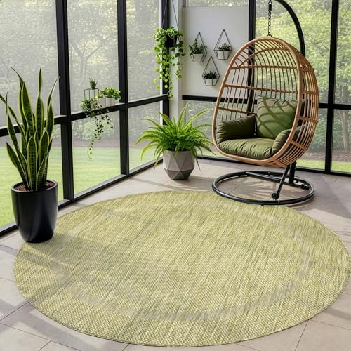 Outdoor Teppich Wetterfest Einfarbiges Design Terrasse Balkon Teppich Rund Küche Garten Sisal-Look Küchenteppich Läufer Flur, Größe: 160 cm Rund, Farbe: Grün