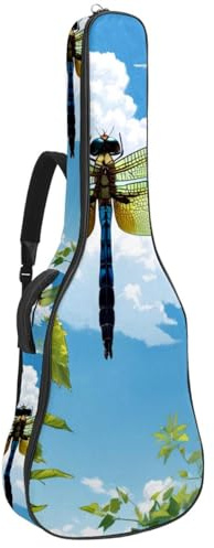 Große schöne Akustikgitarrentasche, wasserdichte Gitarren-Gigbag mit Schutzschicht, mehrere Taschen, Gitarren-Rucksack, niedliche Libelle, mehrfarbig, 42.9x16.9x4.7 in, Gitarrentasche