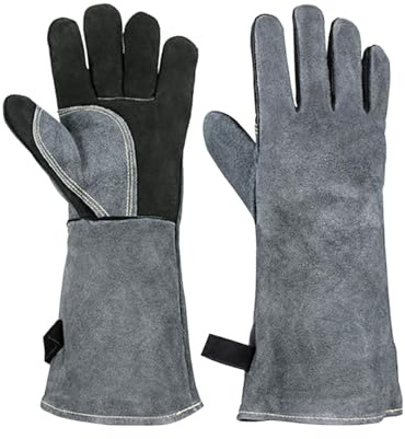 40,6 cm hochtemperatur- und feuerfeste Rindsleder-isolierte Langhandschuhe/Grill/Ofen/Kamin/Grill/Rauchen/Schweißen/geschmiedete Handschuhe (dunkelgrau)