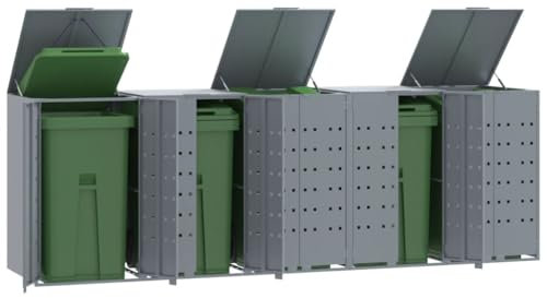 KOIECETA Mülltonnenbox für 5 Tonnen Grau 345x79x117 cm Mülltonnenverkleidung Müllbox Mülltonne Müllcontainer Gartenbox Gerätebox Mülltonnenschrank Stahl