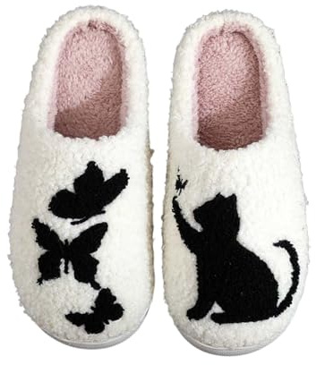 DACHOI Cat Slippers for Women Men Soft Plush Cat Paw House Slippers Cozy Soft Memory Foam Non Slip Indoor Outdoor Shoes Butterfly Cat 40-41