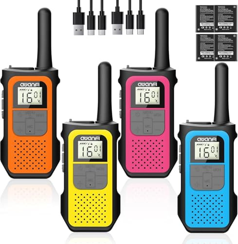 AWANFI Walkie Talkies for Adults Kids, 4 Pack Rechargeable Walkie Talkies with 1200mAh Battery, Long Range 16 Channels Radios, Walky Talky with USB-C Cable, VOX-Hands free for Outdoor Camping Hiking