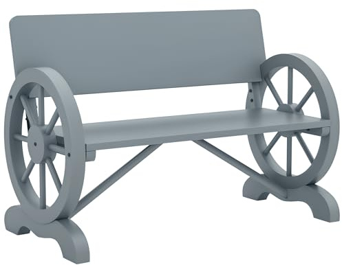 Outsunny Wooden Garden Bench 2 Seater High Back Outdoor Grey