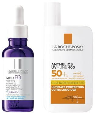 La Roche-Posay Mela B3 Serum gegen Flecken 30 ml + Anthelios UVMune 400 Unsichtbare Flüssigkeit SPF50+ 50 ml | Gesichtsbehandlung & Sonnenschutz