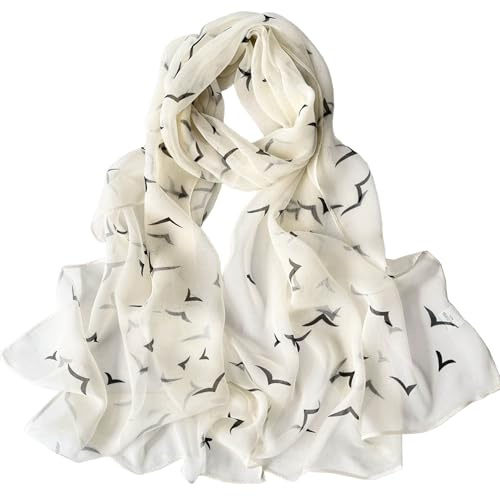 MUNSKT Sommerschal Damen Dünn Chiffon Schal Leicht Möwe Weiß für Strand Alltag Party Bankett