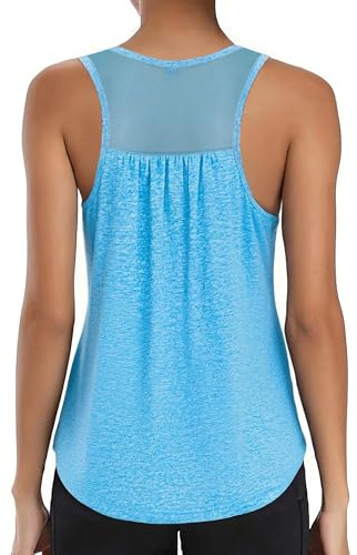 Wayleb Canotta Donna Sportiva Estiva Traspirante Senza Maniche Top Allenamento Fitness Leggero con Rete Casual Palestra Yoga, Blu Cielo S