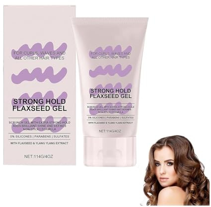 Leinsamengel mit starkem Halt, Locken-Scrunch-Gel für extra Halt, langanhaltenden Halt und natürlichen Glanz, für lockiges, krauses oder welliges Haar, Locken-Styling – ganz natürlich
