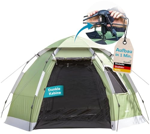 Skandika kupoltält Namsos 2 Sleeper Protect Quick-Start | tält för 2 personer, snabb montering på 1 minut, svart sovkabin, takfönster, 3 000 mm vattenpelare, UPF 100+ | Camping, festival, utomhus