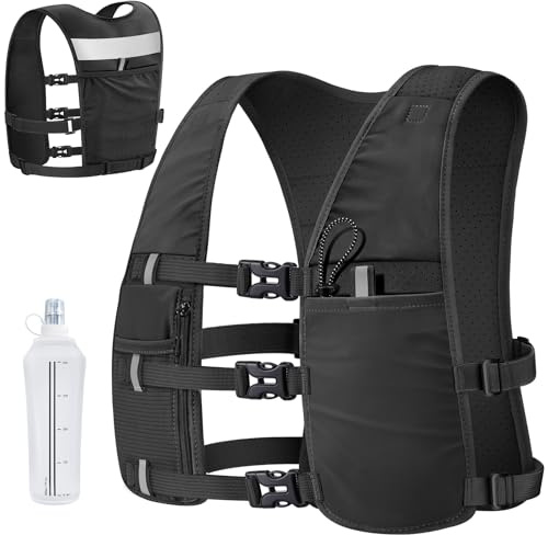 Wiserset Gilet da corsa con bottiglia morbida da 500 ml, giubbotto leggero per uomini e donne, zaino impermeabile riflettente regolabile con supporto per cellulare per escursioni, gite in bicicletta e