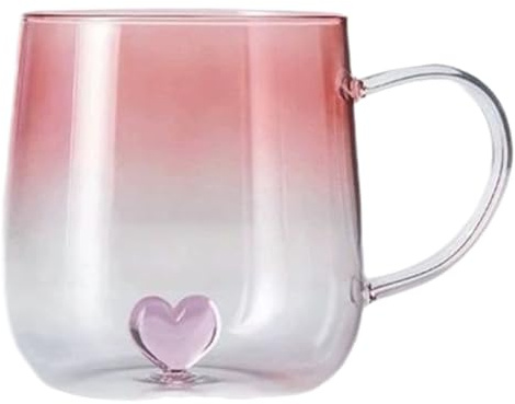Générique Tasses à café en verre | Nettoyage et sécurité sans effort | 400 ml | Pot avec dégradé de coeur 3D | Tasse claire | Matériel sûr | Pour Voyage Noël Cuisine Bar Latte Maison Thé Jus Céréales