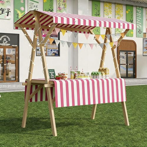 HARELA Bärbar trävagn för säljare, hopfällbara inlägg för hantverksmässor, gatumarknader och hantverksmässor (rosa 2,150 cm/59 tum)
