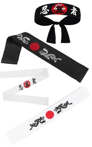 HONMEET Japanische Ninja Stirnbänder Atmungsaktiv und Bequem 4 Stück pack aus Polyester Modisch im Japanischen Stil für Karate und Samurai Kostüm