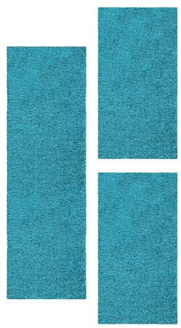 HomebyHome Bettumrandung Schlafzimmer 3 teilig Teppich Türkis - Waschbarer Bettumrandung Teppich Läufer Set Extra Flauschig Bettvorleger Schlafzimmer Bettset:2 St. 60x110 cm | 1 St. 80x150 cm