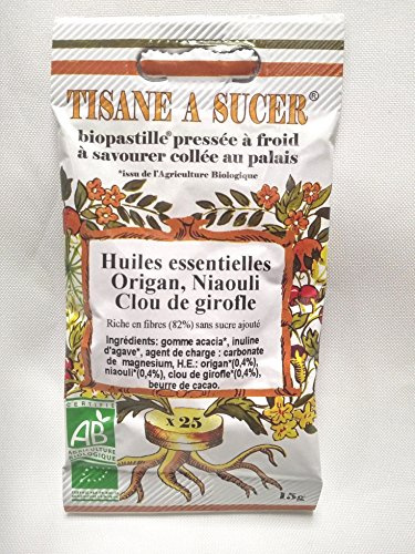 Bio Pastilles Tisane à Sucer Huiles Essentielles Origan Niaouli Girofle Bio - 15g - 25 pastilles
