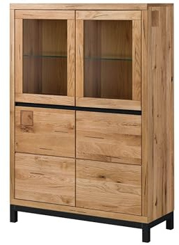 MASSIVMOEBEL24.DE Vitrine Wildeiche Natur geölt VILLANDERS #102 | 103x40x148 cm (BxTxH) 85 kg Modern montiert vollmassiv
