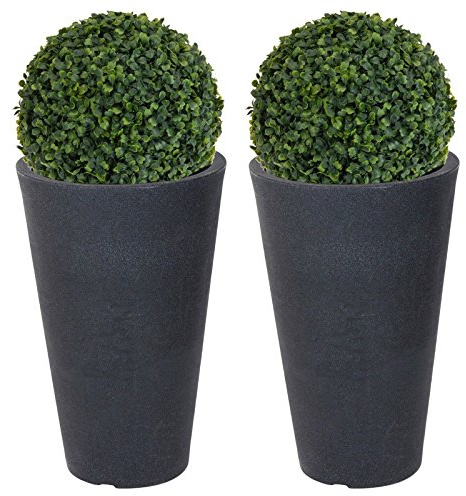 URBNLIVING 2x Round Charcoal Grey Plant Pot With Artificial Grass Dome Ball