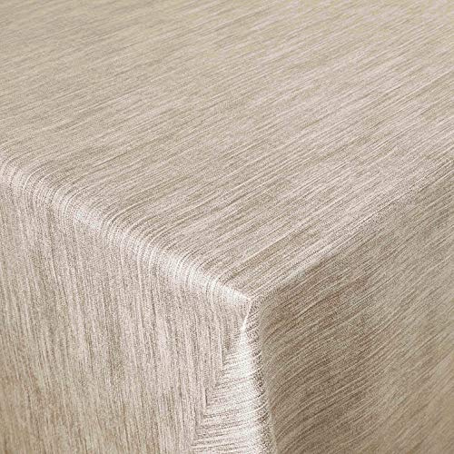 Wachstuch Robuste Leinen Prägung Pro RUND OVAL ECKIG Breite & Länge wählbar Beige Sand Eckig 110 x 230 cm abwaschbare Tischdecke Gartentischdecke