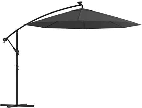 vidaXL Ampelschirm LED 300cm Anthrazit Sonnenschirm Kurbelschirm Gartenschirm