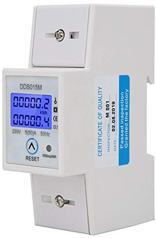 Single Phase Electric Power Meter, DDS015M Watt Hour Energy Meter Digital DIN-Rail KWH Meter, Display Can-be-Reset 230V Backlight Energy Meter