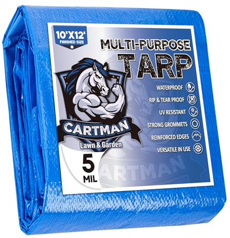 CARTMAN 10x12Ft Multipurpose Waterproof Poly Tarp Cover 5 Mil, Blue