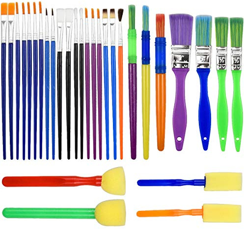 NATUCE 30PCS Kinder Malwerkzeuge Set, Malpinsel, Pinsel Set, Schwamm Pinsel Set Kinder, Kinderpinsel Set für Anfänger Malpraxis, Kinder Malwerkzeug Schwamm Malerei Pinsel für die Schule Zuhause