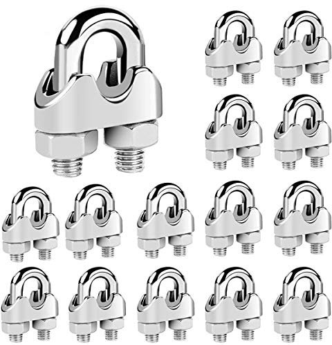 SUNSK Attaches pour câbles métalliques M4 U Boulon Clip de câble Serre-câbles étrie 304 Acier Inoxydable de 4mm de Diamètre 15 Pièces