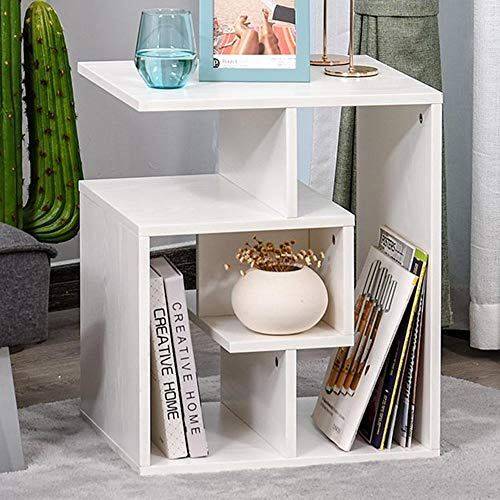 BAKAJI Libreria Bassa Scaffale 4 Ripiani in Legno MDF Tavolino Caffè Laterale Divano Design Moderno Arredamento per Soggiorno Salotto Casa o Ufficio Dimensione 45 x 40 x 55 cm (Bianco)