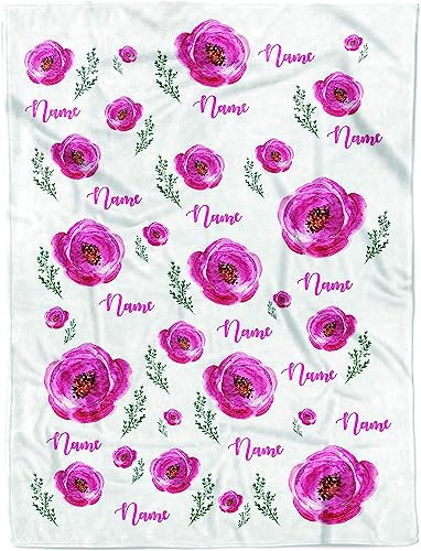 Personalisierte Blumendecke mit Namen für Mutter, Oma, Freundin, personalisierbar, rosa Blumendecke, Fleece-Überwurf für Ehefrau, einzigartige individuelle Namen, Decke für Mädchen und Schwestern (50