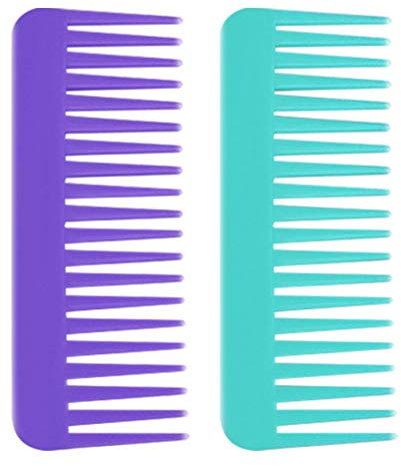 2 pcs Large Detangling Comb, Wide Tooth No Handle Detangler Styling Shampoo Comb for Curly Wet Dry Hair Thick Fine Womens Girls (Light Green, Purple)