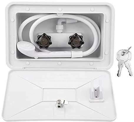 RV Exterior Shower Box, Exterior Shower Box Outdoor Washing Kit with Lock Accessory Boat Campers Motorhome RV Exterior Shower Box Kit Faucet for Hose Campers Trailer Cowboy Shower