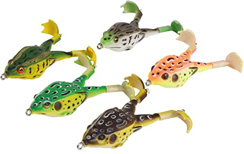 EMSea 5 STÜCKE 9 cm Doppelpropeller Frösche Gummiköder Hohe Simulation Realistische Doppelwiderhaken Silikon Angelköder Prop Froschköder für Bassforelle Gelbbarsch