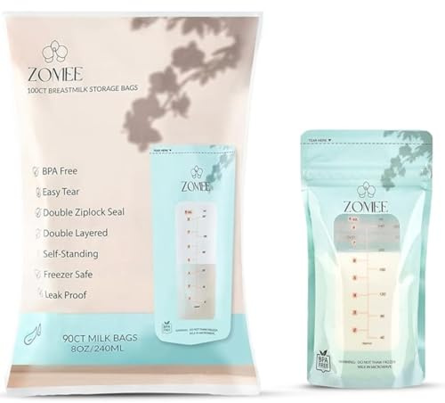 Zomee 8oz Breast Milk Storage Bags 200ct, Leakproof, BPA-Free, Freezer Safe