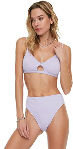 Trendyol Bikini da Donna, a Vita Alta, Strutturato, Lilla, Taglia 42