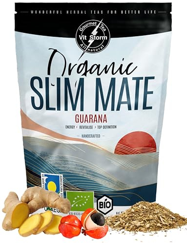 VITSTORM® BIO Slim Tea Yerba Mate Aromatizzata Guarana – Energia e Detox con Tarassaco, Equiseto, Papaya – Tè Mate 100g