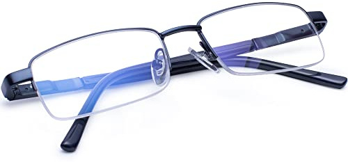 Madison Avenue Halber Rahmen Lesebrille Herren, Metall Blaulichtfilter Brille Herren, Rechteck Leser mit Federscharniere