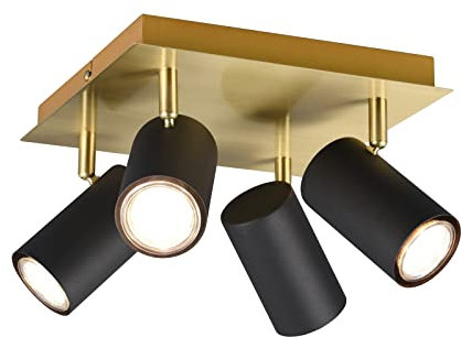 meineWunschleuchte 4-flammiger Deckenstrahler aus Metall Schwarz-Gold, Spots schwenkbar 24 x 24cm