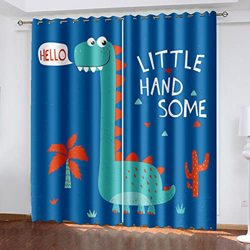 Kinder Gardinen Kinderzimmer Junge Mädchen Blickdicht Niedlicher Dinosaurier Der Karikatur 234X230Cm 2Er Set Verdunkelungsvorhang Thermovorhang Hitzeschutz Vorhänge Wohnzimmer Schlafzimmer Vorhänge M