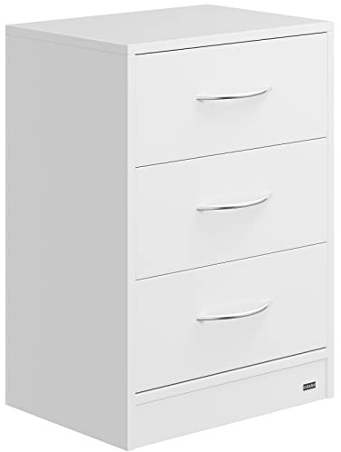 CASARIA® Eloise Bedside Table | 3-Drawer Nightstand with Cable Management | Anti-Tip Safety | Compact Bedroom Nightstand Storage Unit | White Finish | 54x39x28cm