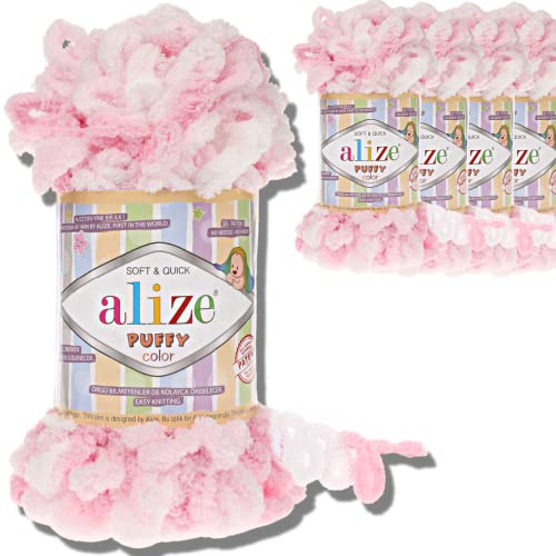 Alize 5x 100g Puffy türkische Wolle Super Bulky Chenillegarn Kuschelweich Babywolle Handstrickgarn zum häkeln weiches Chenille-Garn XXL-Knäuel für Amigurumi (5863)