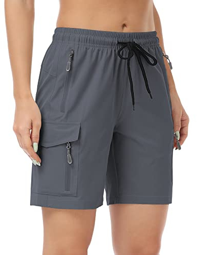 GymBrave Pantaloncini Trekking Donna Estivi Leggeri Cargo Asciugatura Rapida con Tasche Sportivi Outdoor e Viaggio Grigio Scuro M