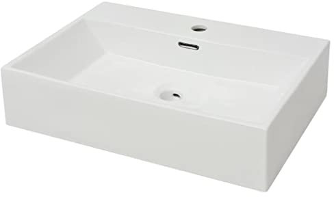 Waschbecken Rechteckig 60,5x42,5x14,5 cm Keramik Waschtisch Waschplatz Handwaschbecken Aufsatzwaschbecken Waschschale Aufsatzwaschtisch mit Wasserhahnloch, Weiß