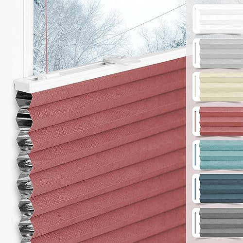 bobodeco Wabenplissee Plissee ohne Bohren Verdunkelung Klemmfix Thermo Verdunklungsplissee, Weinrot-Weiß 55x120 cm(BxH), 100% Verdunkelnd & Sicht- & Schallschutz, Wärmeisolierung für Fenster & Tür