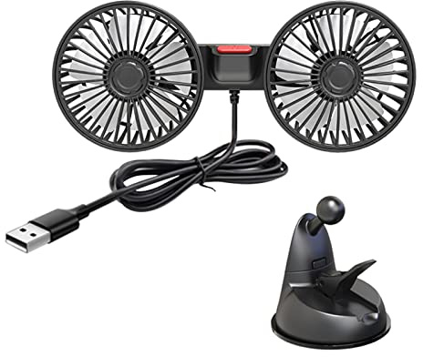 Vehicle Mounted USB Fan Car Dual Head 360° Rotation Cooler Fan Auto Suction Cup Cooling Fan for Dashboard Home Office car dual head fan 360° rotation 3 gear adjustable suction cup cooling fan for