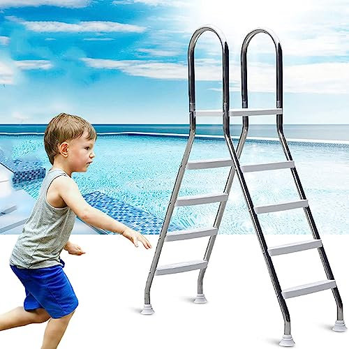 BOTOWI 4 Stufen oberirdische Schwimmbadleiter 304 Edelstahl-Pool-Sicherheitsleiter 52 Zoll Maximale Tragfähigkeit 500 lb für oberirdische Pools und Spas, mit rutschfesten Stufen