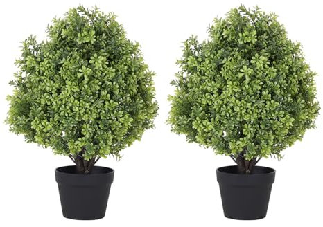 THE BLOOM TIMES Buchsbaum-Pflanzen für den Außenbereich, 61 cm, UV-beständig, künstliche Grünsträucher und Sträucher für die Veranda, 2 Stück, 61 cm