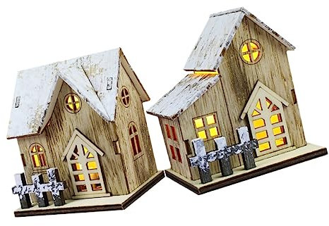 Garneck Weihnachtshaus Beleuchtet Holz LED Miniaturhaus 2 Stück A B Deko Winterdorf Holzornamente Tischdeko Kinder für Zuhause Bars Restaurants