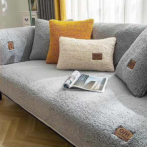 LINGKY Samt Sofabezug 1 2 3 4 Sitzer, L Form Sofaüberwurfe, Ecksofa Sofa überzug Pets Dog Couch überzug Anti-rutsch Sofaschutz, Ultra Weicher Sofaschoner (Grau,110x160cm/Rechteckig)