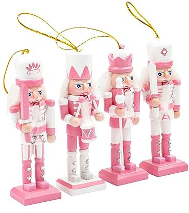 Colcolo 4 Pezzi Figurina Schiaccianoci Ornamento Bambola Bomboniere Statua Figure Schiaccianoci Burattino Giocattolo per Tavoli Auto Ufficio Festival Matrimon, Rosa
