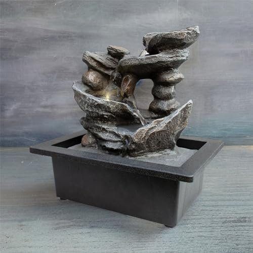 Well Being Cascading Rocks UK Mains Indoor Water Fountain with LED Light Up Pool